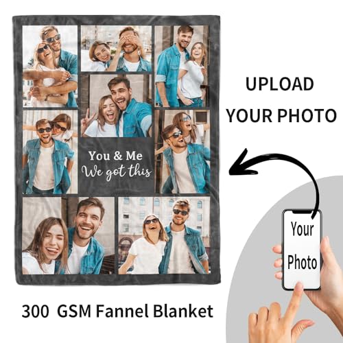 Cara Nonna Custom Blanket with Photo Personalized Blankets and Throws Picture Blanket for Christmas Valentine's Day Birthday Customized Couple Gifts for Girlfriend Boyfriend Wife Husband (6 Photo) Cara Nonna