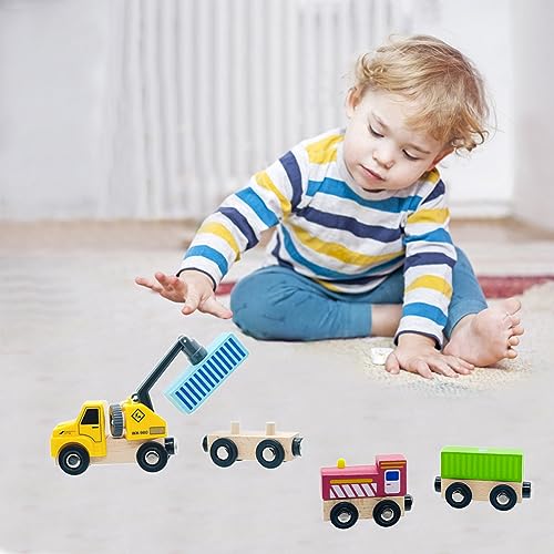 Wooden Trains Cars with Crane Magnetic Train Toys for Wooden Train Tracks Train Sets for Toddlers and Kids Ages 3+ (Crane Train) SAIBURAZ
