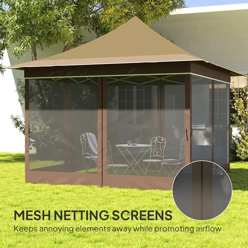 Outsunny 12 x 12 ft. Pop Up Canopy Tent with Mesh Netting, UPF50+ Instant Sun Shelter with Carry Bag, Height Adjustable Party Tent Instant Event Shelter for Garden, Patio, Beige Outsunny