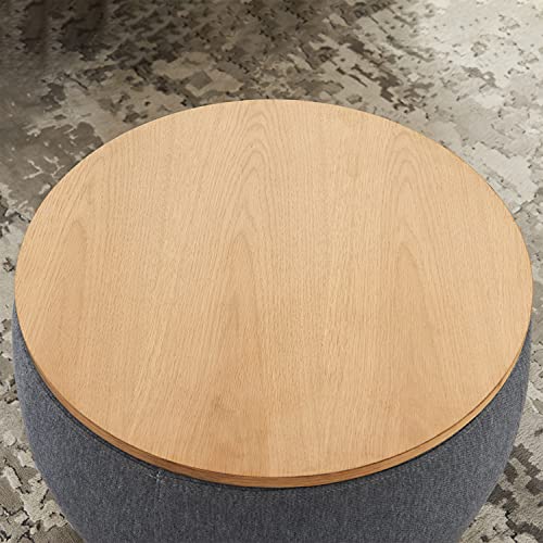 Kakotito Modern Round Storage Ottoman with Wooden Lid,Circle Handmade Coffee Table,End Table & Footstool for Living Room (Dark Gray) Kakotito
