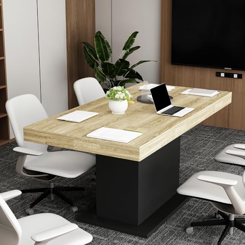 WOODTIME Extendable Conference Table for 6-8 People, 63" to 78.7" Rectangle Meeting Seminar Table for Office Conference Room, Black & Brown WOODTIME