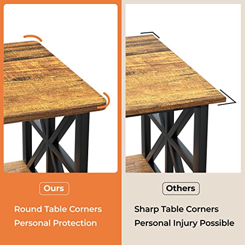 GreenForest Coffee Table with Round Corner, Farmhouse Center Table with 2-Tier Storage Shelf X-Frame Design for Living Room, 39 inch Walnut GreenForest