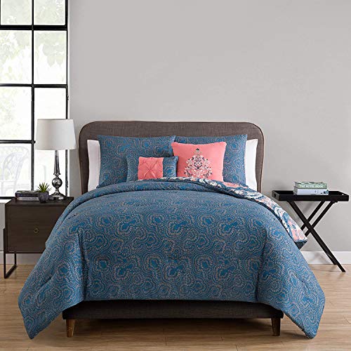 VCNY Home - King Comforter Set, 5-Piece Reversible Bedding with Matching Shams & Pillows, Paisley Room Decor (Casa Re'al Coral, King) VCNY Home