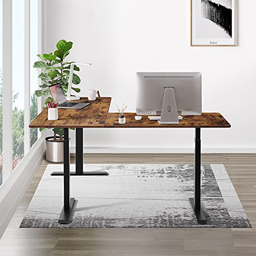 UNICOO – L Shaped Crank Height Adjustable Standing Desk, Sit to Stand up Corner Desk, L-Shaped Standing Workstation (Black Frame/Rustic Brown Top- L Shape Crank) UNICOO