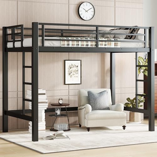 Bellemave Loft Bed Twin Size, Heavy Duty Loft Bed Frame with 2 Build in Ladder and Full Length Guardrail, Easy Assemble, Noise Free Design, No Box Spring Needed, Black Bellemave