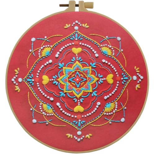 Esffaci Embroidery Starter Kit for Adult Beginner with Mandala Datura Pattern Hand Embroidery Set with Embroidery Cloth Hoop Needle Threader Embroidery Floss and Instruction