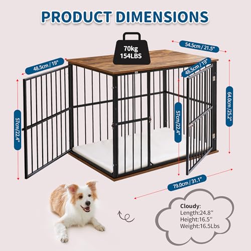 Made4Pets Dog Crate Furniture for Large Dogs, Big Dog Kennel House for Indoor and Outdoor Use, Heavy-Duty Dog Cage Chew-Resistant with Washable Cushion, Modern Side End Table, 31.1"*21.5"*25.2" MADE 4 PETS