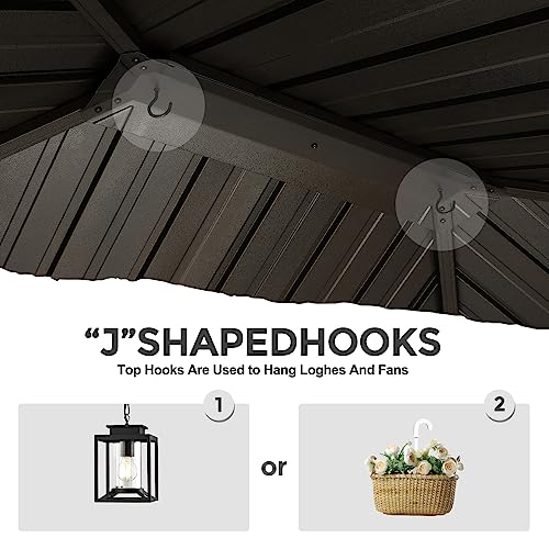 ABCCANOPY Grill Hardtop Gazebo 6x8 - Outdoor Metal Hard Top Gazebo, Permanent Galvanized Steel BBQ Gazebo Aluminum Framed Pavilion with Shelves for Patio Backyard Lawn Garden (Single Roof, Dark Brown) ABCCANOPY