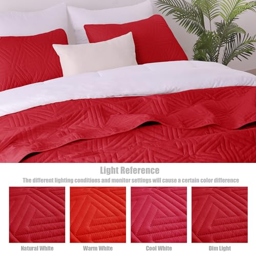 Whale Flotilla Soft Twin Size Quilt Set for All Seasons, 2-Piece Ultrasonic Geometric Quilts Bedding Set, Lightweight Reversible Bedspread, Coverlet, Bed Cover with Pillow Sham, Red Whale Flotilla