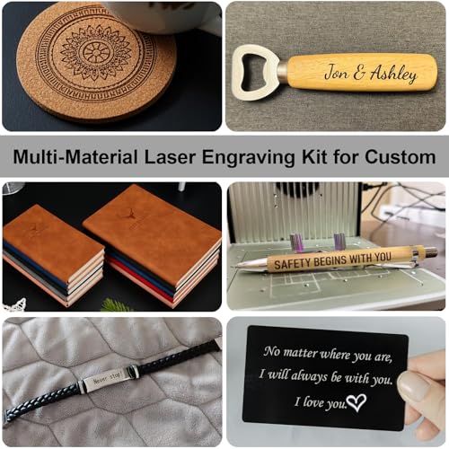 216Pcs Laser Engraving Material Kit, 27 Kinds Blanks for DIY Crafts Includes Wood, Acrylic, Metal, Fabric, Rock, PU Leather,Diatom Mud Blanks Material Fecuheko