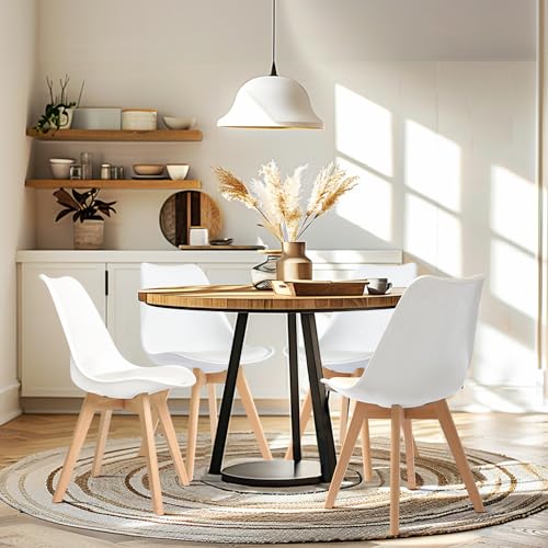 CangLong, White Modern Set, Shell Chair with Wood Legs for Kitchen, Dining, Living Room-Set of 4, Pack of 4 CangLong