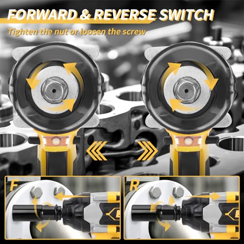 JEXUGK 800N.m Cordless Impact Wrench, 600Ft-lbs 1/2 inch Electric Impact Gun, High Torque Brushless Impact Wrench w/ 2x 4.0Ah Battery, Fast Charger & 5 Sockets for Car Lawn Mower JEXUGK