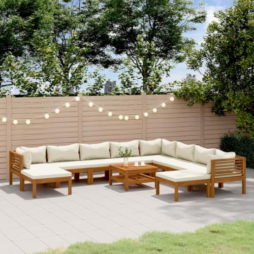 EVERSTRO 11 Piece Patio Lounge Set with Cream Cushion Solid Acacia Wood,Acacia Wood Outdoor Patio Lounge Set with Coffee Table and Cushions Outdoor Furniture Sets, Patio Furniture Sets EVERSTRO