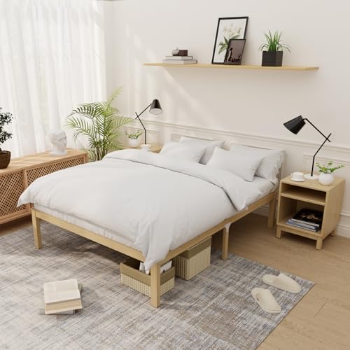Bamboo Bed Frame Full Size Wood Platform Bedframe Solid Stable with Non-Slip Slats Support Tall Bed No Box Spring Needed Heavy Duty Easy Assembly Noise Free Nature bambooflow