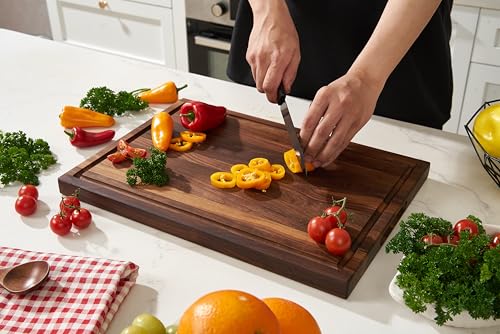 Cozifa American Walnut Wood Cutting Board 17"Lx12"Wx1"Thick for Kitchen with Juice Groove, Inner Handles, Gift Box; Wooden Chopping Board Finished COZIFA