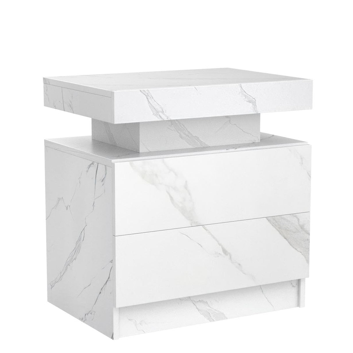 DobleCliCli LED Nightstands, Modern End Side Table with 2 Drawers, LED Bedroom Furniture for Bedroom and Living Room, White Marble Pattern DobleCliCli