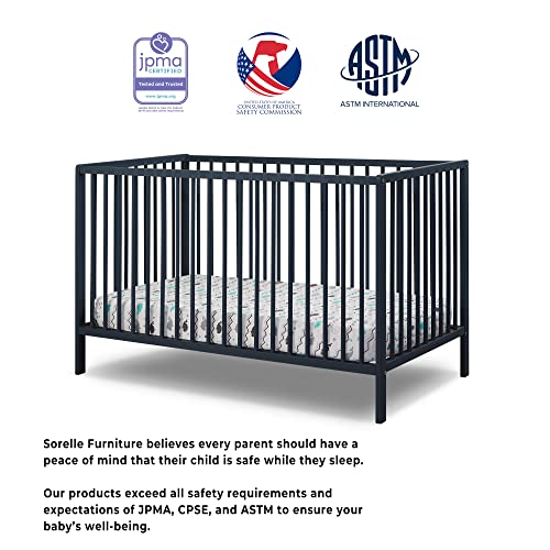 Sorelle Furniture Happy Crib 3-in-1 Convertible Crib, Made of Sustainable Beech Wood, Wooden Baby Bed, Toddler Bed and Child’s Daybed, Simplistic Nursery Furniture (Midnight) Sorelle