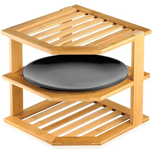 RoyalHouse Bamboo 3-Tier Corner Shelf Organizer for Countertop & Kitchen Cabinet, Space Organizer for Kitchen and Bathroom RoyalHouse