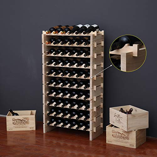 fdjamy Wine Rack Solid Wood Stackable Storage Wooden Wine Rack Wine Cabinet (60 Bottles, Natural Color) fdjamy