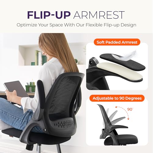 NEO CHAIR Office Desk Computer Gaming Ergonomic Chair with Lumbar Back Support Adjustable Height Swivel Wheels Flip-up Arms Mesh Chair for Home or Office (Black) NEO CHAIR