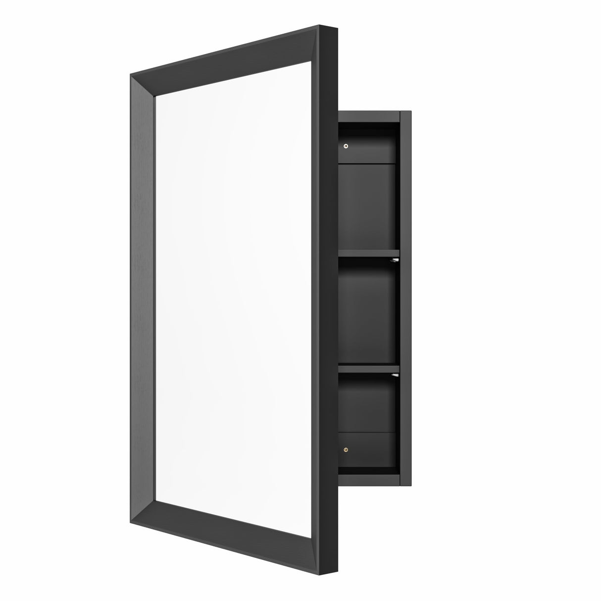 AGDULL Retro-Style Medicine Cabinet with 17’’x27’’ Solid Wood Mirror Frame, Bathroom Recessed Wall Cabinet, Living Room Wood Storage Cabinet, Black AGDULL