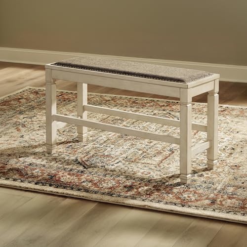 Signature Design by Ashley Bolanburg Double Upholstered Bench, Counter Height, Whitewash Signature Design by Ashley