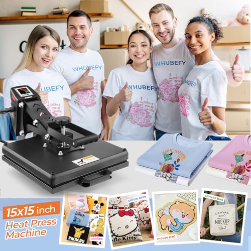 Whubefy Heat Press Machine 15x15 with Fully Slide Out Drawer, 1200W Heat Press Machine for T Shirts Printer, Heat up Fast&Even, Sublimation Shirt Press Machine for Mouse Pad, Pillow, Coaster, Puzzles Whubefy