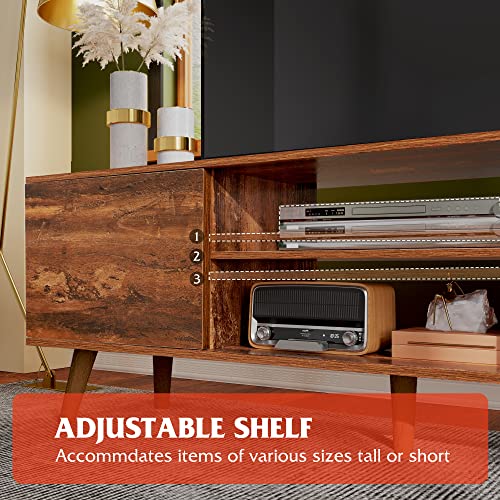 WLIVE TV Stand for 55 60 inch TV, Mid Century Modern TV Console, Entertainment Center with Storage for Living Room, Retro Brown WLIVE