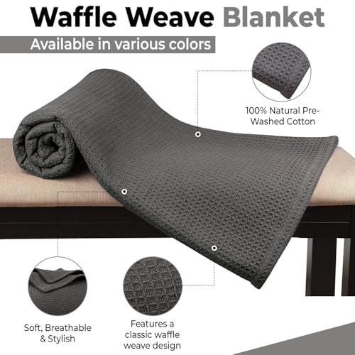 100% Cotton Blankets for Bed - Waffle Weave Blankets for Summer, Lightweight and Breathable Soft Woven Blanket for Spring (Dark Grey, Queen (90" x 90")) QUBA LINEN