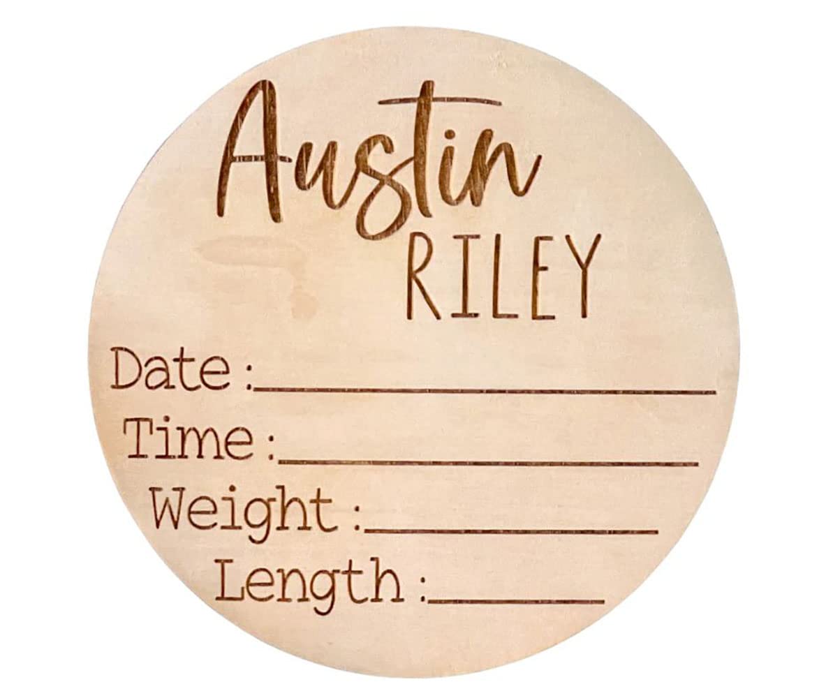 Personalized Newborn Announcement Sign for Hospital - Single Sided - Wooden Birth Announcement Sign - Name Baby Announcement Sign Customized Gender Neutral (Single Sided Name and Blank Stats) WoodArtSupply