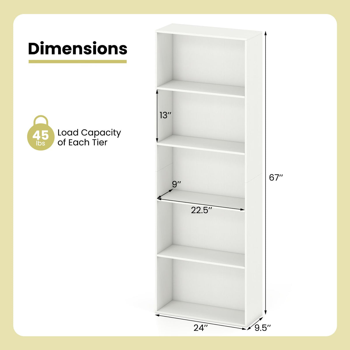 Giantex 5-Tier Bookshelf, Freestanding Bookcase with 5 Open Shelf, Modern Display Shelf, Storage Organizer for Living Room Bedroom Home Office Giantex