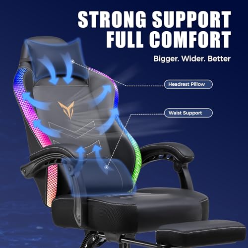 GTPLAYER Gaming Chair with Light Strip& Footrest,Recliner Chair Headrest & Lumbar Support, Linkage Armrest,Ergonomic Gaming Chair, High Back Office Home, Black GTPLAYER