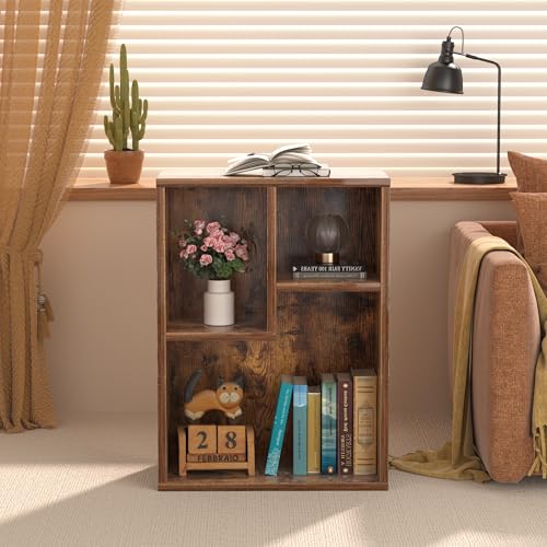 VECELO 3-Cube Small Bookshelf, Modern Bookcases with Shelves Height Up to 12.8 Inches, Suit for Common Size Textbook, Vertical or Horizontal, Cubby Storage Organizer,Rustic Brown VECELO