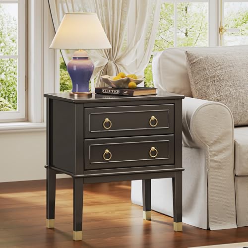 Huuger 27.6 Inch Tall Nightstand with Charging Station, USB-C Port, Larger Night Stand Set of 2, Bedside Table with 2 Drawers, 11.4 Inch Raised Legs, Side Tables End Tables, for Bedroom, Black Huuger