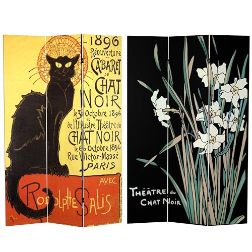 Red Lantern 6 ft. Tall Double Sided Vintage Art Canvas Room Divider, Chat Noir Red Lantern
