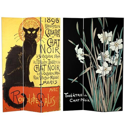 Red Lantern 6 ft. Tall Double Sided Vintage Art Canvas Room Divider, Chat Noir