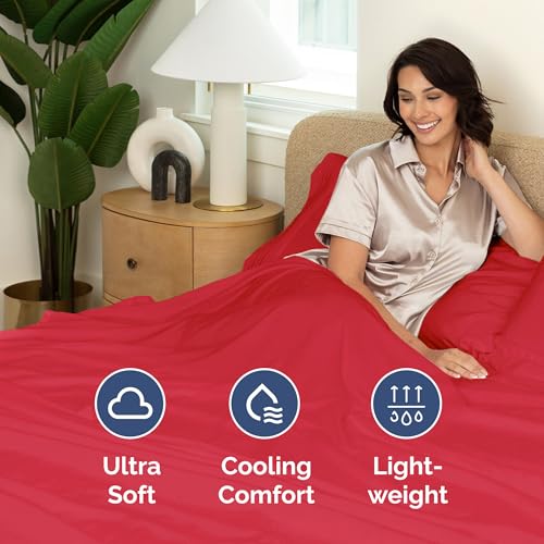 Full Size Flat Sheet - Hotel Quality Top Flat Bed Sheet Only - Ultra-Soft, Comfy, Breathable & Cooling - Fade & Wrinkle Free - Easy-Care, Stain & Shrink Resistant Bedding - Easy-Fit & Oeko-Tex - Red CGK Unlimited