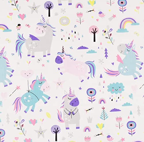 Scientific Sleep Cute Unicorn Flower Rainbow 100% Cotton Cozy Twin Bed Sheet Set, Flat Sheet & Fitted Sheet & Pillowcase Natural Bedding Set (Unicorn, Twin) Scientific Sleep