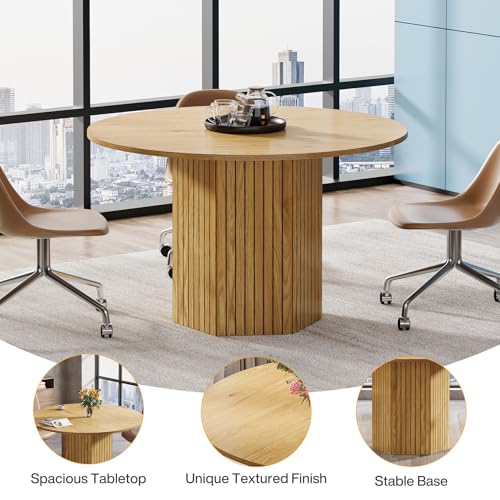 Tribesigns Round Conference Table, 47-Inch Wood Modern Meeting Table for 4-6 People for Conference Room, Meeting Room, Office, Business, Training, Seminar, Light Brown Tribesigns