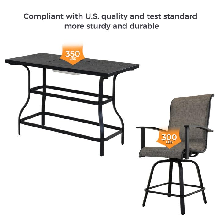 Grand Patio 5-Piece Swivel Bar Set with Ice Bucket - Faux Wood Grain Dining Table for Outdoor Spaces Grand patio