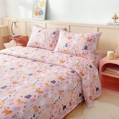 Swiftify Twin Sheet Set for Kids Girls, 3-Piece Bed Sheet Set for Toddler, Soft Brushed Microfiber Bedding, Deep Pocket, Wrinkle & Fade Resistant, Cute Cats Swiftify