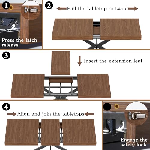 Extendable Dining Room Table for 4 6 8, 55"-70.9" Kitchen Table Rectangle Wood, Expandable Dining Table with Hidden Storage, Space Saving Farmhouse Kitchen Table for Kitchen Dining Living Room MECHYIN