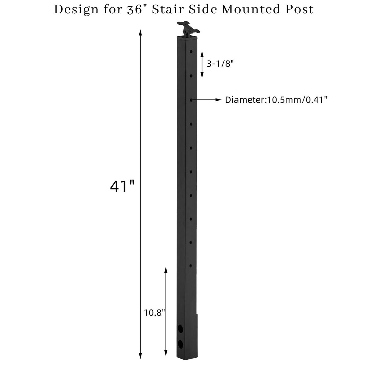 Senmit Cable Railing Post Fascia Mount-Stainless Steel Square Weldless 36"x2"x2" 30°Angle Pre-drilled Side Mount Metal Stair Post for Wood Deck, Black Senmit