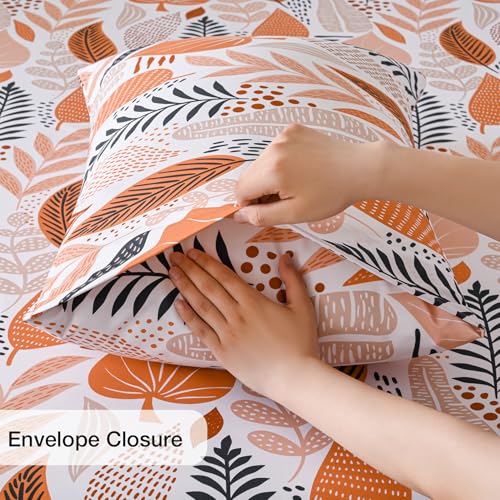 Yibeizi Boho Leaves Printed Sheet Set Queen, Botanical Pattern Bed Sheets Microfiber Bedding Sheets & Pillowcases Soft 15" Extra Deep Pocket Fitted Bedsheet 4 Piece Yibeizi