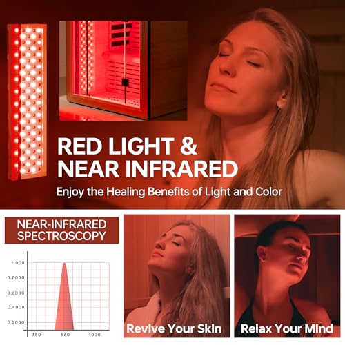 Woodbridge Infrared Home Sauna Room 2 Person Hemlock Wooden Indoor Sauna,7 Carbon 2230W/120V Heaters,with Led Color Therapy Light,Bluetooth Speaker,Tempered Glass,Touch-Tone Keypad and A Top Vent WOODBRIDGE