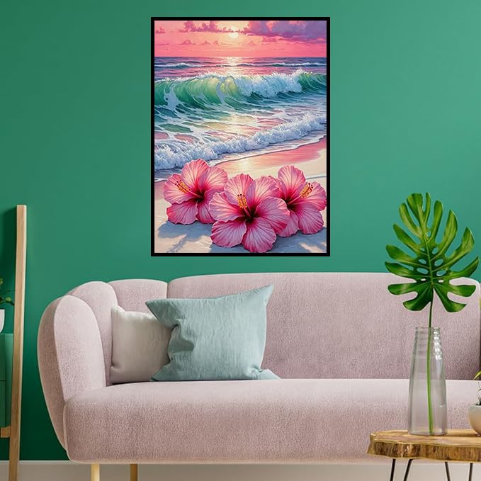 Ekuxom Beach Diamond Art Kits for Adults-5D Diamond Painting Kits for Adults Beginners-DIY Full Drill Diamond Gem Art and Crafts for Home Wall Decor Gifts 12X16Inch Ekuxom