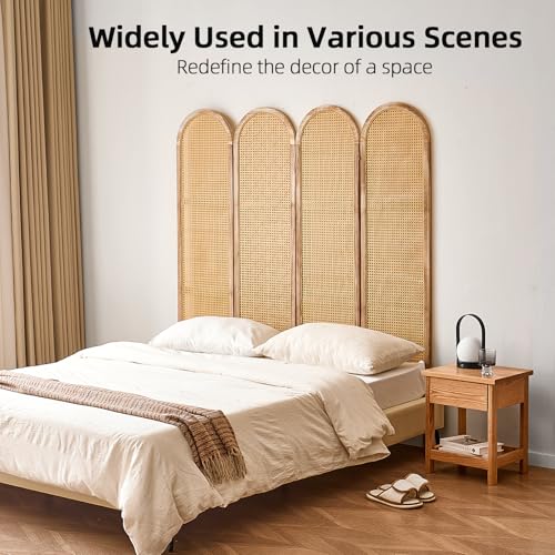 Aletheiawu Room Divider and Folding Privacy Screen 5.6 Ft Rattan Room Divider with Double Hinges, Foldable Wood Partition Screen, Freestanding Wall Divider for Room Separation Home - 4 Panel Natural Aletheiawu