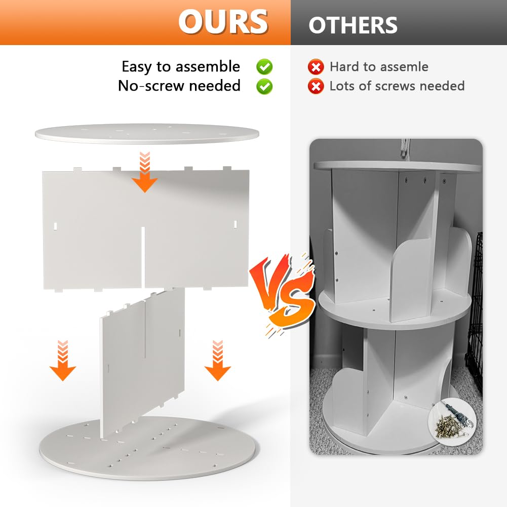 Nidouillet Rotating Bookshelf, 4 Tier Spinning Bookcase Tower Lazy Susan, Revolving 360 Book Shelf Storage Round Organizer, Vertical Rotate Turning Corner Book Case for Small Space, White Nidouillet