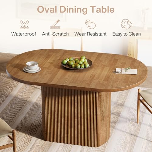Tribesigns 47.24 Inch Oval Dining Table for 4, Rustic Wooden Kitchen Table with Wooden Base, Small Dinner Table for Dining Room, Kitchen, Living Room, Brown Tribesigns