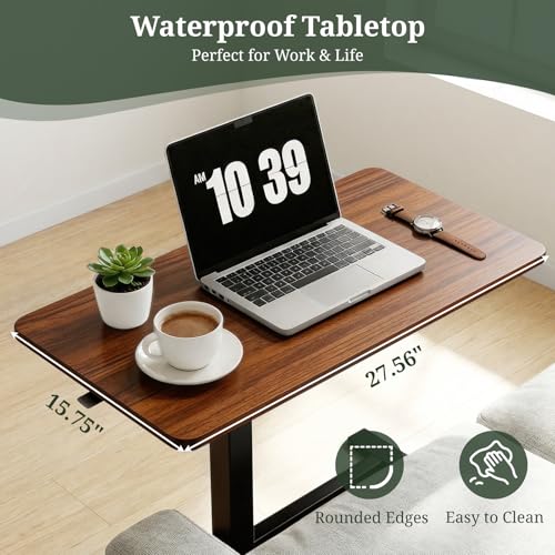 Mobile Standing Desk, Adjustable Height Desk with Hidden Casters, Portable Laptop Computer Table with Rolling Wheels, for Sit Stand Workstation, Compact and Sturdy for Home, Office, Dorm, Brown SageNest